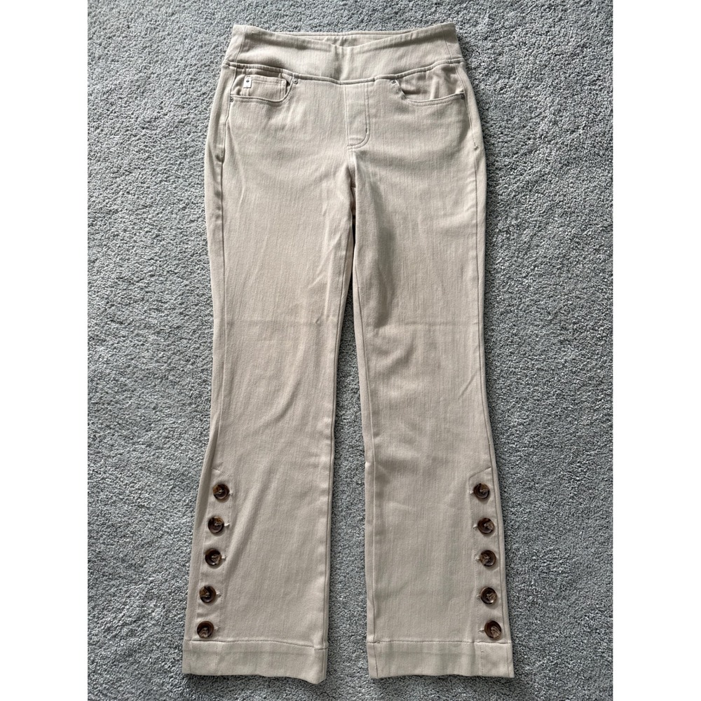 Belle Kim Gravel Women Sand Beige Pull On Stretch Straight Leg Button Pants 10